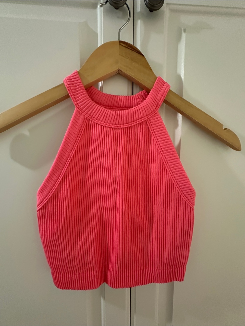 aerie Hot Pink Ribbed Halter Crop Top